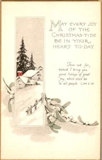 Christmas Postcard Winter Village Mistletoe Border Luke 2 10 Verse 1667 1940s