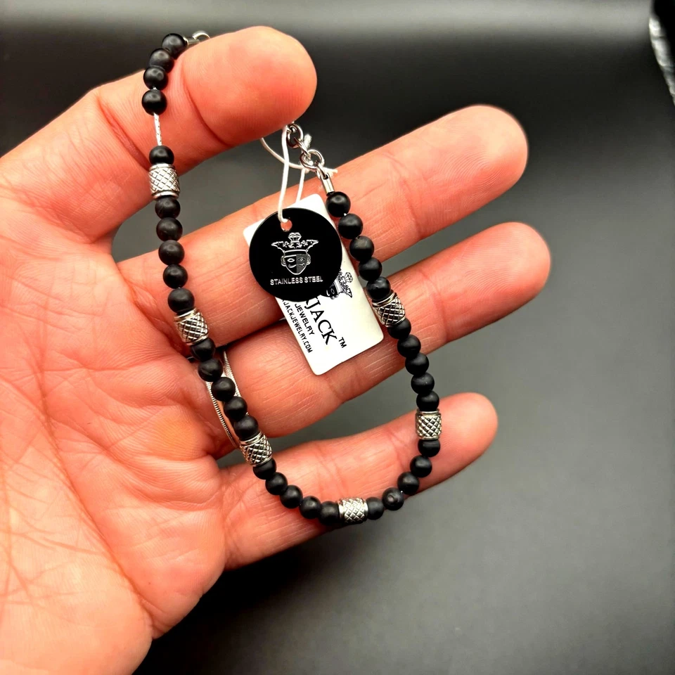 Brazalete Blackjack BJS37BON Para Hombres Ónix Genuino Acero Inoxidable Cuentas Nuevo en Caja Foto 2 de 4