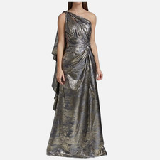 Rene Ruiz Women's Gold Draped One-Shoulder Gown Dress Size 14