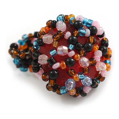 20mm D/Multi Glass and Acrylic Bead Button-shaped Flex Ring