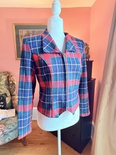 Vintage 90s Plaid Blazer Jacket Fitted Crop Shacket -Bold Bright Zip Up Holiday