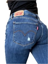 Levi's Womens 711 Jeans size 28 Mid Rise Skinny Stretch Blue Distressed Denim