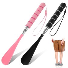 ElevateTech 2Pcs Shoe Horn Long Handle Stainless Steel One Size, Black Pink