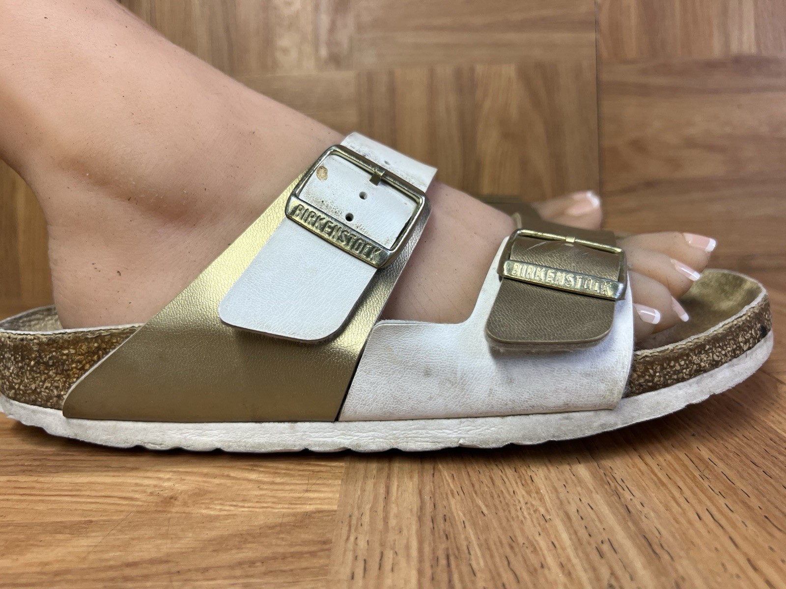 PANTOFOLA D’ORO EUC? Sandali ciabatte Birkenstock Arizona 40 L9 M7 fibbia grande oro bianco mulo