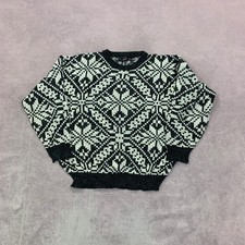 Vintage Knitted Jumper abstract patterned grandad knit sweater Men's L