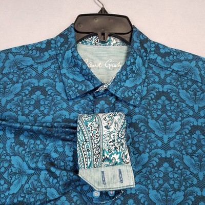 Robert Graham Flip Cuff Shirt Mens Large Classic Fit Paisley Floral Motif Print