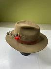 Nairobi Quaker Marine Supply Fur Felt Fedora Hat Size 7 5/8 Leather Feathers USA