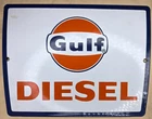 VINTAGE Porcelain / Enameled Gulf Diesel Gas & Oil Sign    Very Nice Condition!