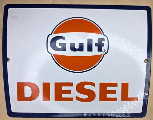 VINTAGE Porcelain / Enameled Gulf Diesel Gas & Oil Sign    Very Nice Condition!