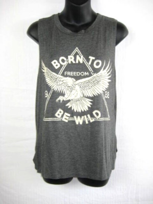 Forever 21 Eagle Born to be Wild Graphic Print Tank Top Small Gray Side Slits
