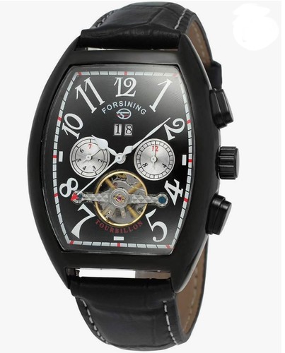 Forsining Automatic Watch Men Sport Tonneau Shaped Leather Waterproof Date Gift - Picture 3 of 6