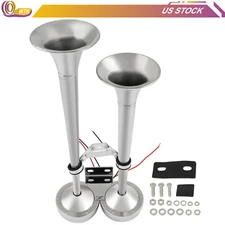 12V Dual Marine Grade 304 Stainless Steel Trumpet Horn For Truck Car SUV Boat