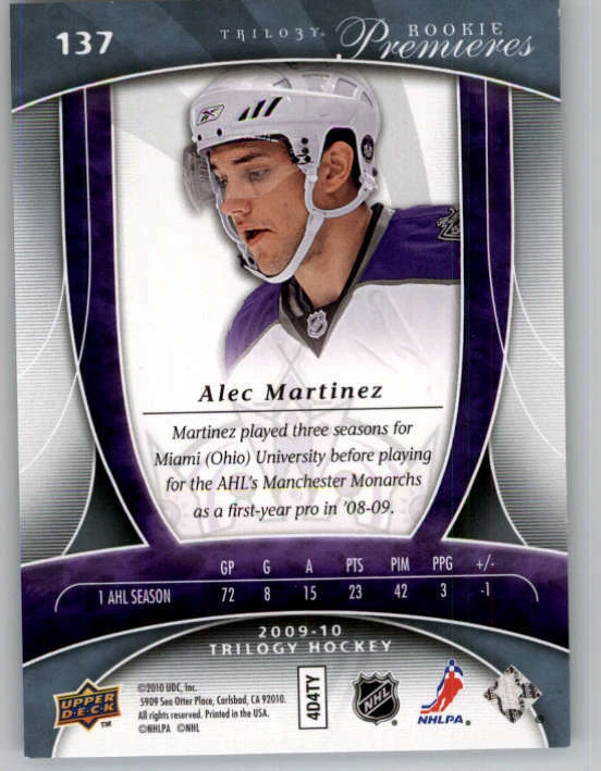 2009-10 Upper Deck Trilogy #137 Alec Martinez RC 799 (ref 162106) - Image 2 of 2