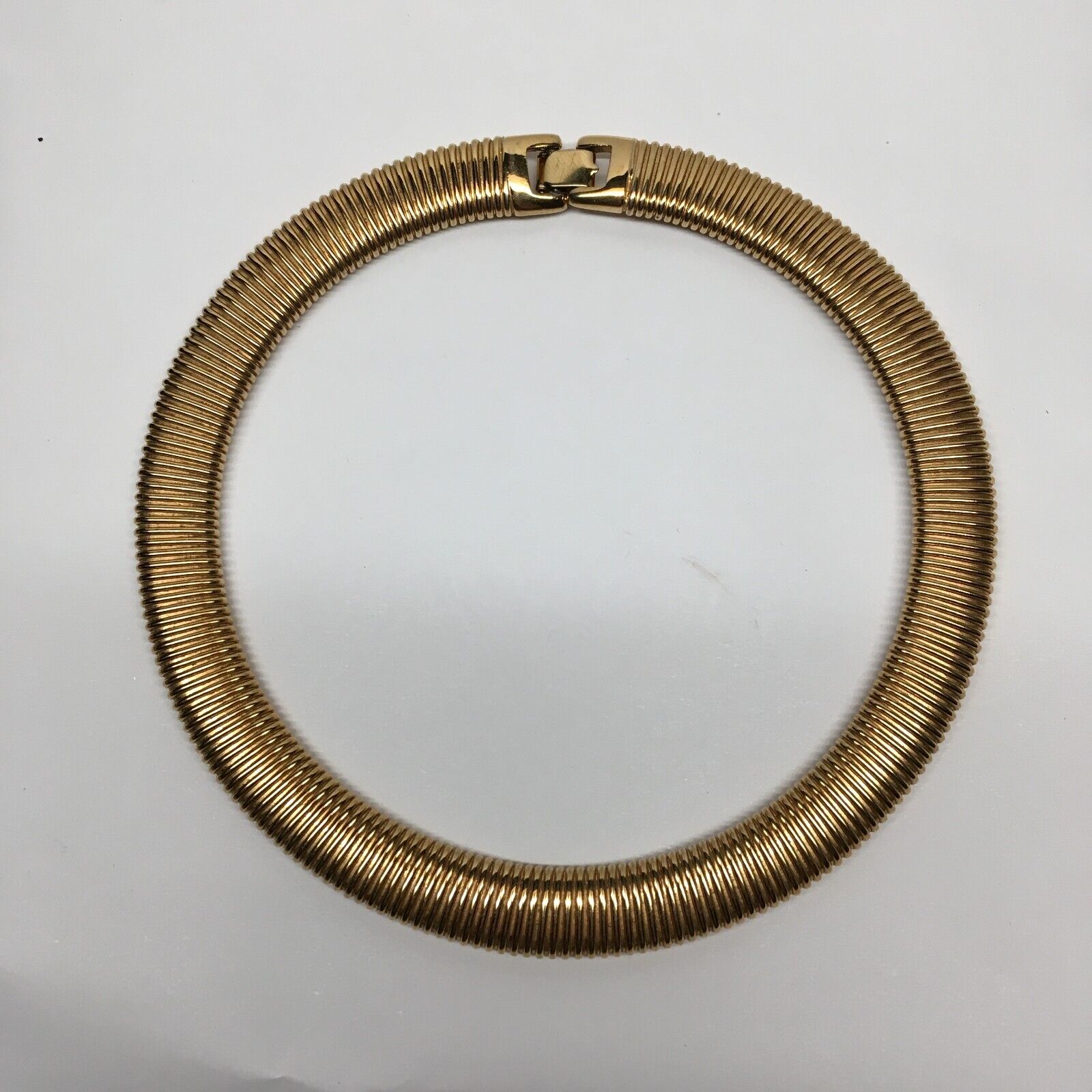 Vintage Signed Monet Gold Tone Omega Snake Collar… - image 5