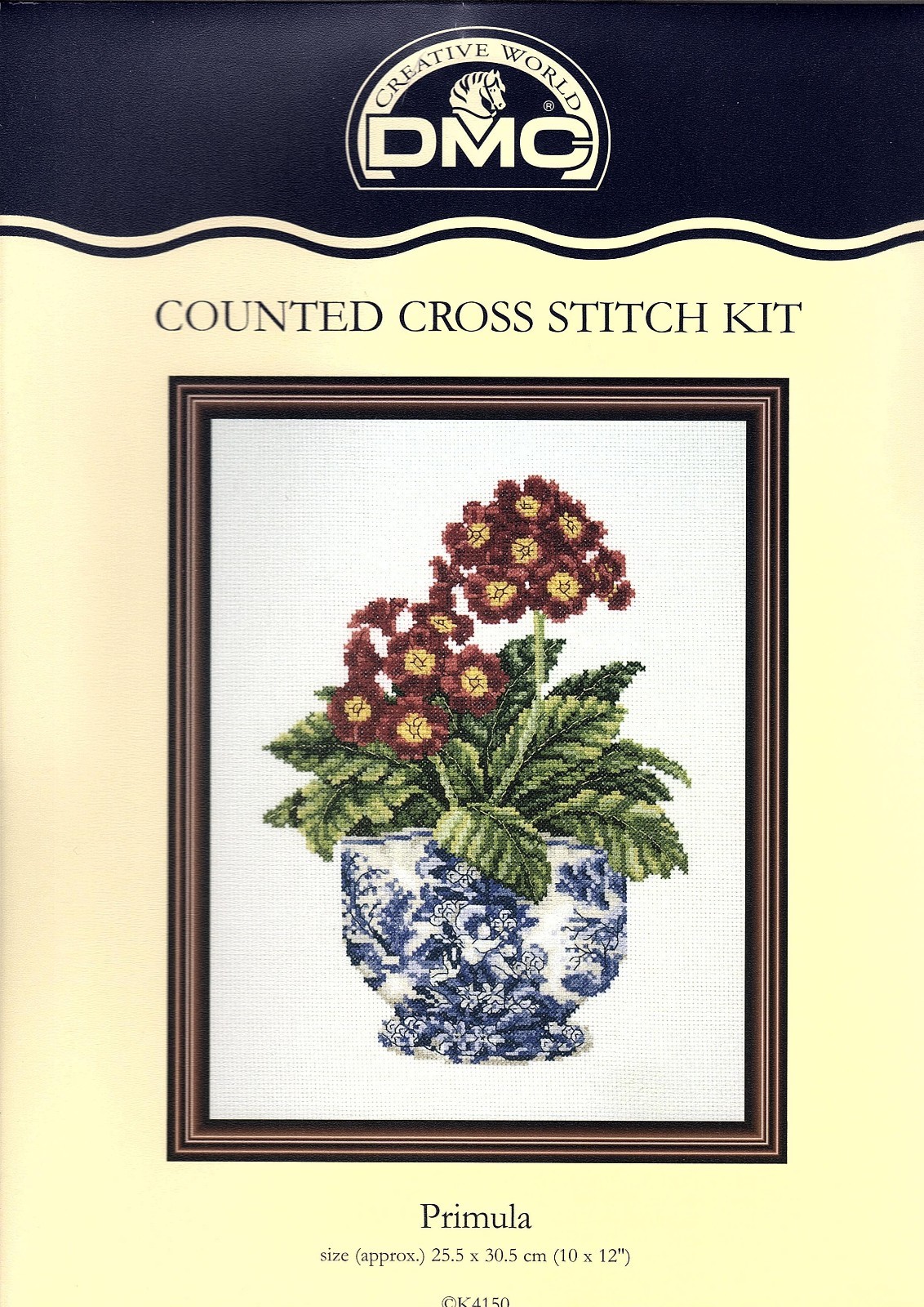 Primula In Willow Pattern Pot By DMC Stitched on 14 Count Aida K4150