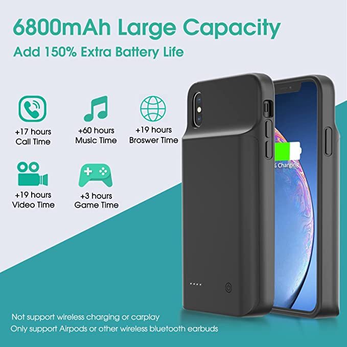 6800mAh For iPhone X/XS/XS Max/XR External Battery Charger Case