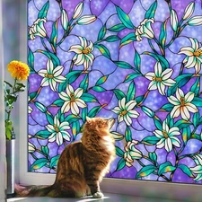 Coavas Stained Glass Window Film：Static Cling Window Privacy Film Decorat