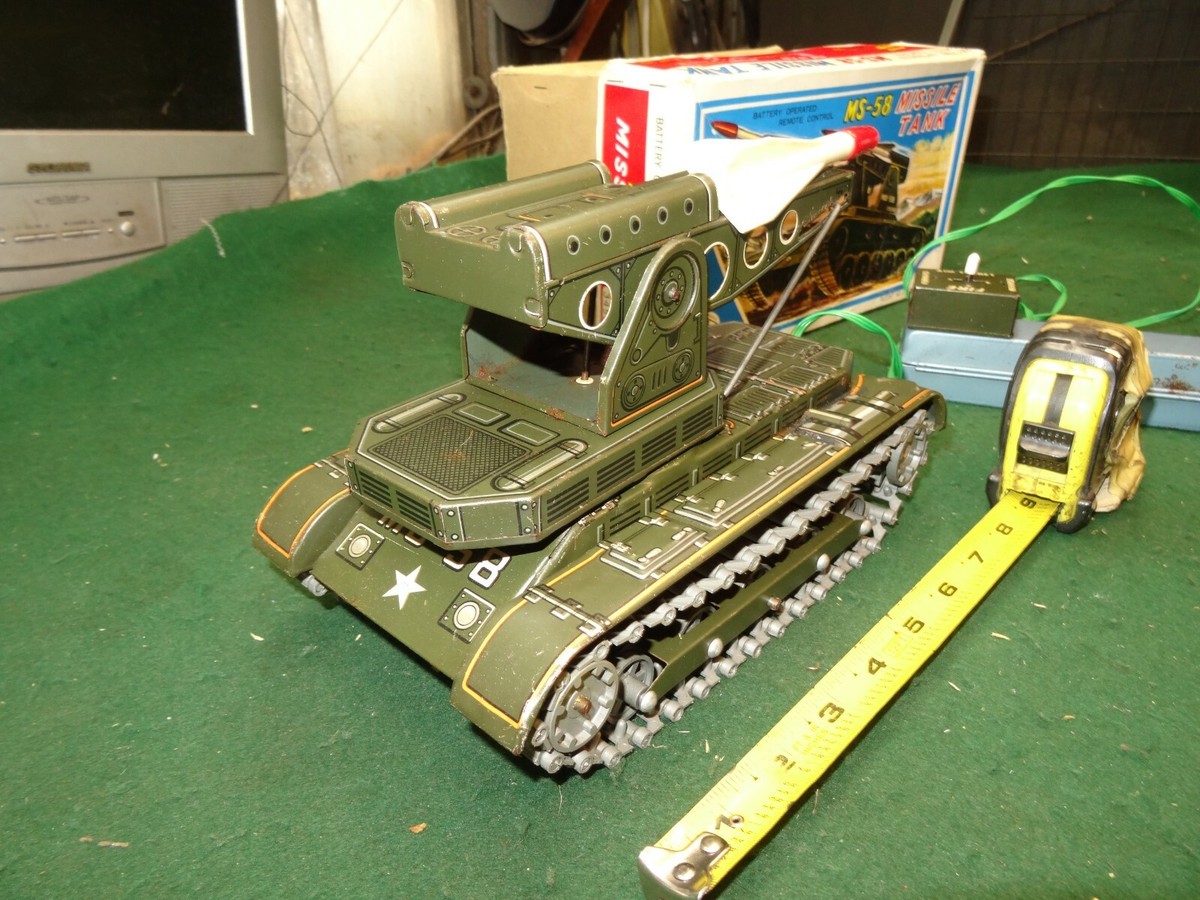 AMAZING VINTAGE RARE MASUDAYA MS-58 MISSILE TANK TIN JAPAN AMAZING VINTAGE RARE MASUDAYA MS-58 MISSILE TANK TIN JAPAN