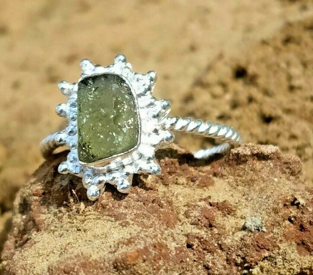 Natural Moldavite Ring 925 Sterling Silver Promise Ring High Vibration  Jewelry