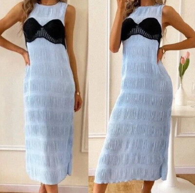 ZARA ELEGANT CLASSY GRECIAN CRINKLED FLOWING PLEATED MIDI DRESS