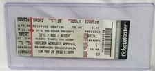 STYX / REO / TED NUGENT - ORIGINAL 2012 UNUSED WHOLE FULL CONCERT TICKET