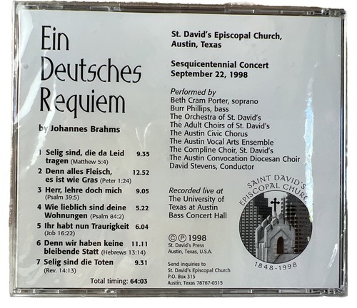 Ein Deutsches Requiem “A German Requiem” By Johannes Brahms CD SEALED 1998 - Imagen 2 de 2