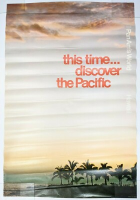Pan Am's World Hawaii This Time Discover The Pacific Vintage Airline Poster Rare