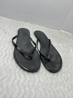 TKEES Blink Gray Metallic Flip Flop Shimmer Glitter Sandals Slim