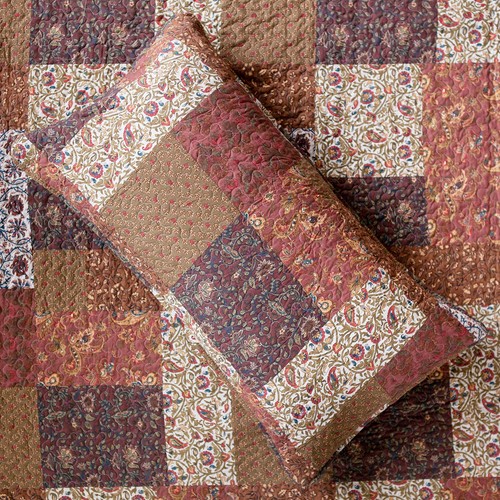 Red Riches 2-Piece Quilt Set - Twin Size with 1 Sham Autumn Patchwork Design ... - Picture 2 of 7