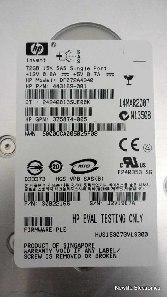 HP DF072A4940 72GB 15,000 RPM 3.5 in. SAS HDD 443169-001 - Image 4 of 4