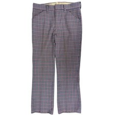 VTG 70s Mens Polyester Bell Trousers Leisure Disco Pants R/W/B 35x30.5