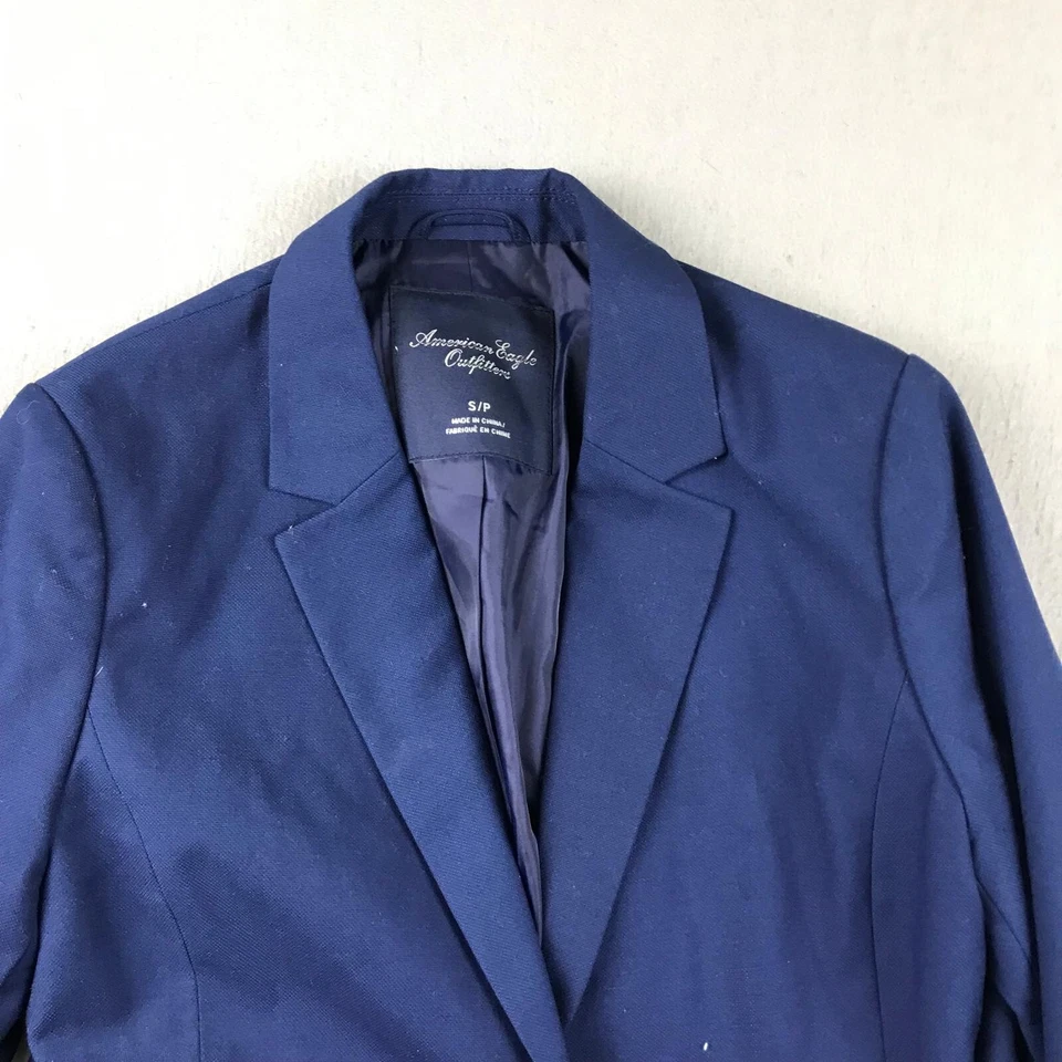 American Eagle Blazer Womens Small Blue Lined Button Up Shoulder Pads Jacket - Image 2 of 4