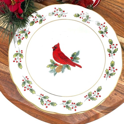 Gibson Cardinal Holly Christmas Deep Bowls Cereal / Soup Red Bird Set 4