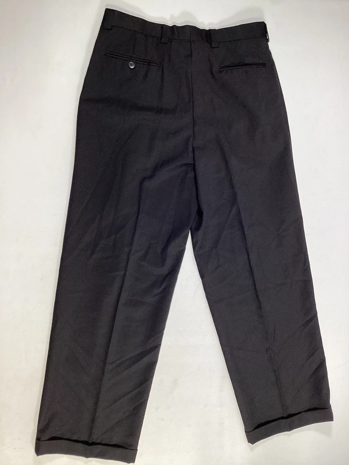 Pantalones de vestir de lana negros con inserción para hombre plisados con puños talla 34x31 nuevos sin etiquetas Foto 4 de 4