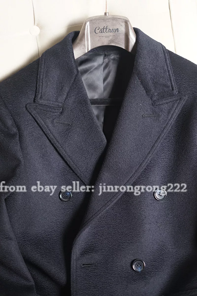 Vintage Autumn winter Wool Long Double breasted Slim Polo Coat For