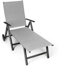 Chaise longue rembourrée en aluminium - gris clair - chaise longue de jardin,...