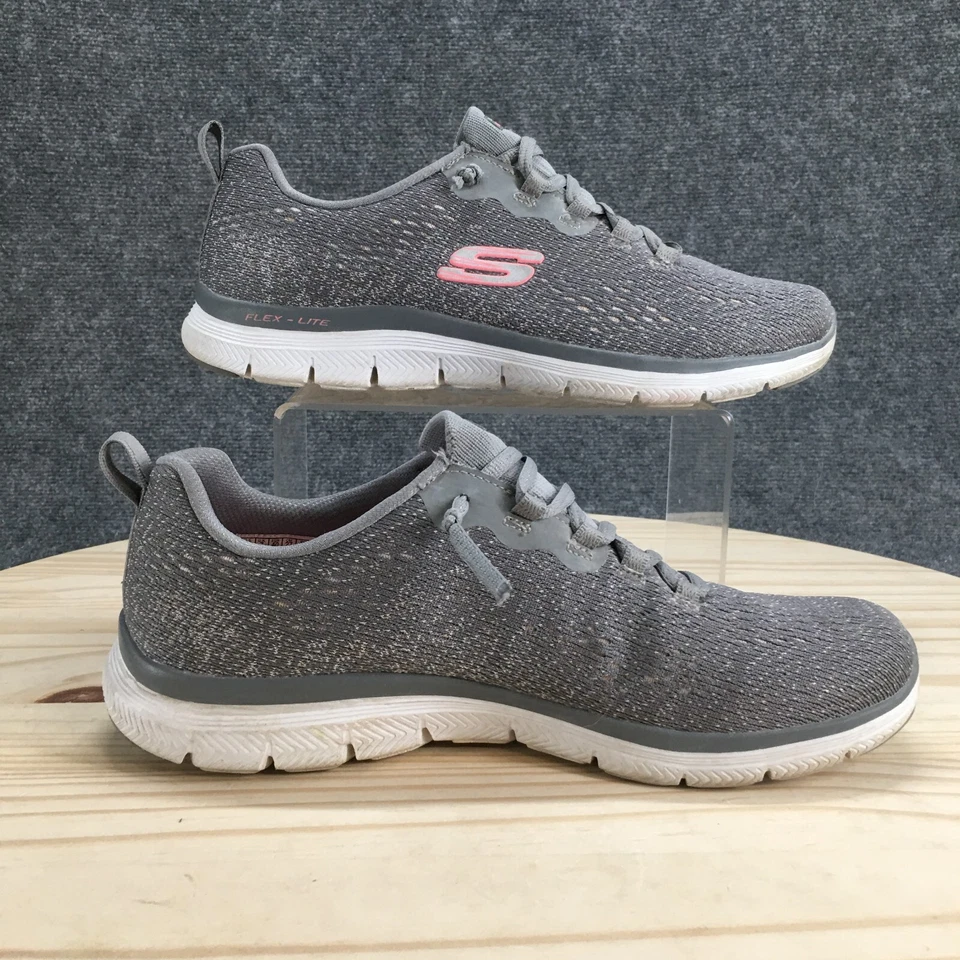 Skechers Shoes Womens 10 Flex Appeal 4.0 Sneakers Gray Pink Lace Up Low Top - Image 2 of 4