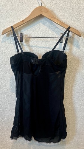 Rampage Intimates Ladies Baby Doll Lingerie Size:Large Black Sheer Lace - Picture 3 of 6