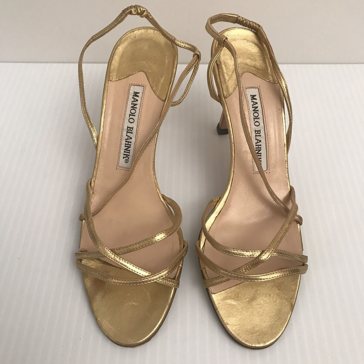 MANOLO BLAHNIK Women's Gold Leather Strappy Sandal Shoe Size MANOLO BLAHNIK Women's Gold Leather Strappy Sandal Shoe Size