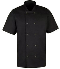 Image of Chef Jacket Black Short Half Sleeves Professional Kitchen Wear Poly Cotton UK