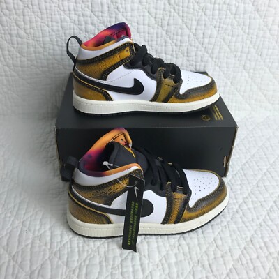 Nike Air Jordan 1 Mid SE (PS) Shoes Kids SZ 11C Black Taxi White