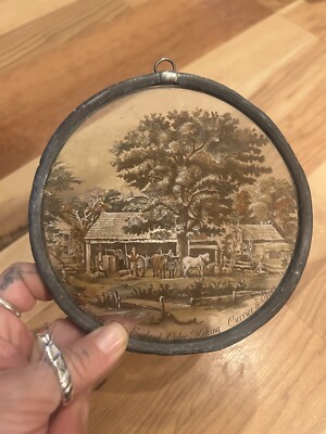 Vintage Currier & Ives Stained Glass Suncatcher American Autumn Cider Making