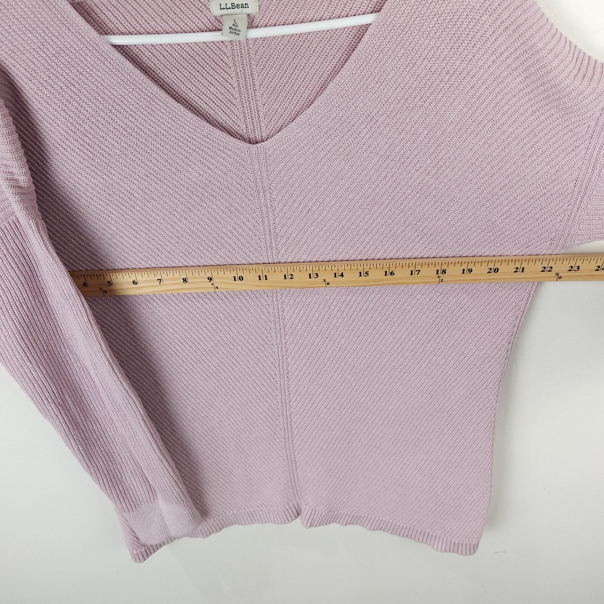 LL Bean Sweater Womens Large Purple Ribbed V Neck Cotton Long 