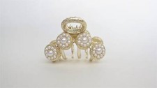 Small circles pearl and gold metal hair claw clip bridal clip
