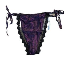 VTG 100 Silk Silkscreen Thong/V-string Side Tie Panty Small Reptile Plum NWT