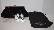 NEW MARY KAY BLACK VELVET CLUTCH w/CHAIN HANDLE  MIRROR COMPACT -PINK INTERIOR