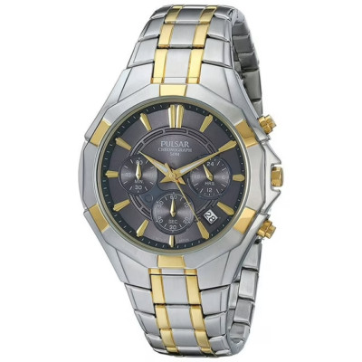 New* Pulsar PT3200 grey/gold Chronograph Watch  43mm Two-tone MSRP $185!