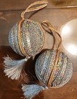Victorian Style Christmas Ornaments 4 Ribbons Tassels Pink Blue Faux Pearls — photo 1