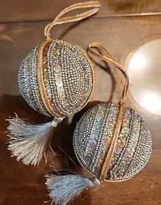 Victorian Style Christmas Ornaments 4 Ribbons Tassels Pink Blue Faux Pearls