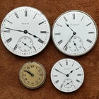 ELGIN + ONE SWISS VINTAGE POCKET WATCH MOVEMENT LOT 4 PCS FOR PARTS REPAIR